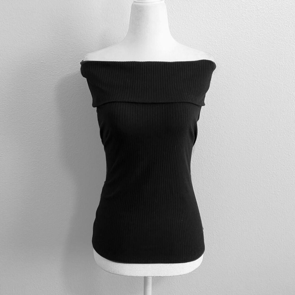 A New Day Black Gothic Off The Shoulder Ribbed Sleeveless Sweater Top | Size L